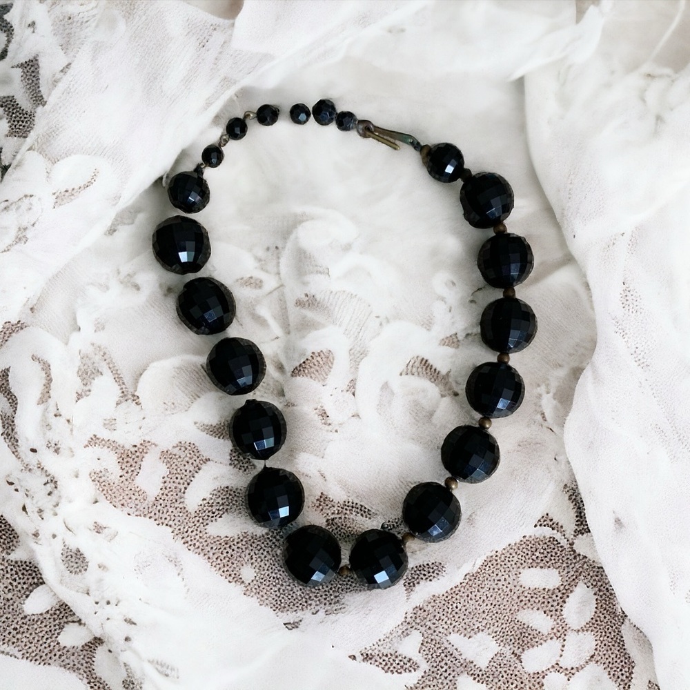 Antique black disco ball bead choker.